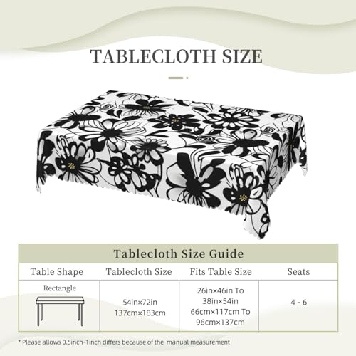 Nappe rectangulaire imprimé fleurs noires et blanches en tissu pour table - 7