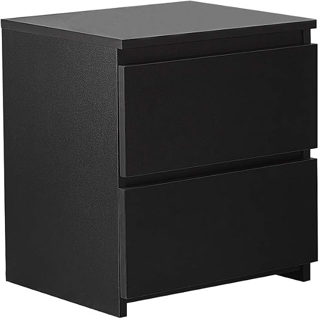 TUKAILAi Black Bedside Table Cabinet Chest of 2 Drawers Wooden Night Stand Storage Units for Bedroom Living Room