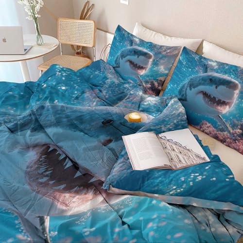 Housse de couette requins en microfibre durable de qualité supérieure 240 x 260 cm bleu - 5