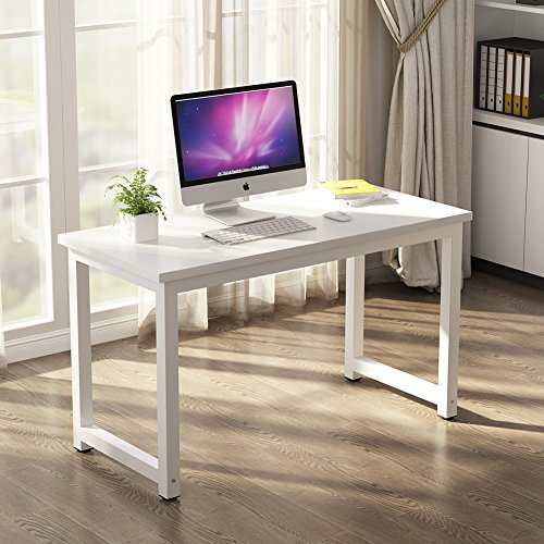 Tribesigns Modern Simple Computer Desk, 47 inch Office Desk Computer Table, Study Writing Study Desk for Home Office, White