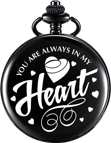 Image of Vintage Gandhi Style Pocket Watch with Engraved Designs & Messages Royal Black Analog for Men Women & Kids Includes Key Ring for car or Bike Keys Ideal Gift