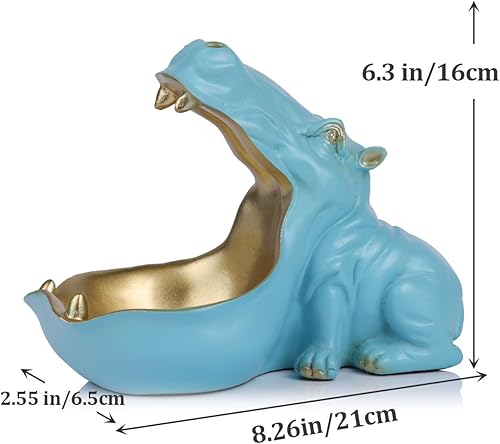 Miniatura 2 de Figura de hipopótamo plato para dulces y llavero Estatua única de hipopótamo de resina para escritorio de oficina y decoración de mesa de entrada,
