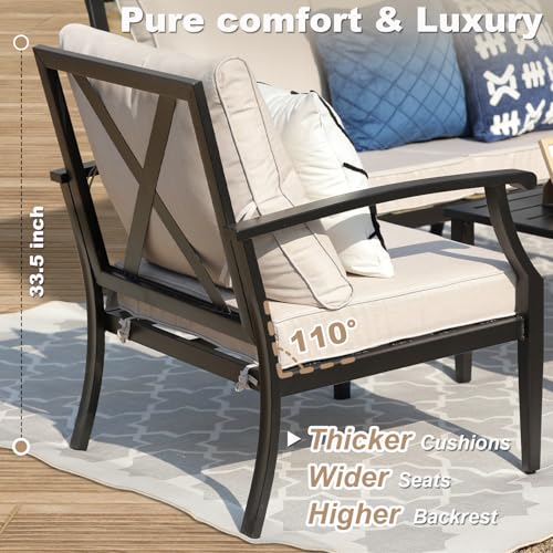 Image of 4-Piece Patio Furniture Set, Wider Outdoor Metal Seating Sofa with High Back & Loveseat, Coffee Table, All Weather Metal Conversation Set for Backyard, Poolside, Deck-Beige