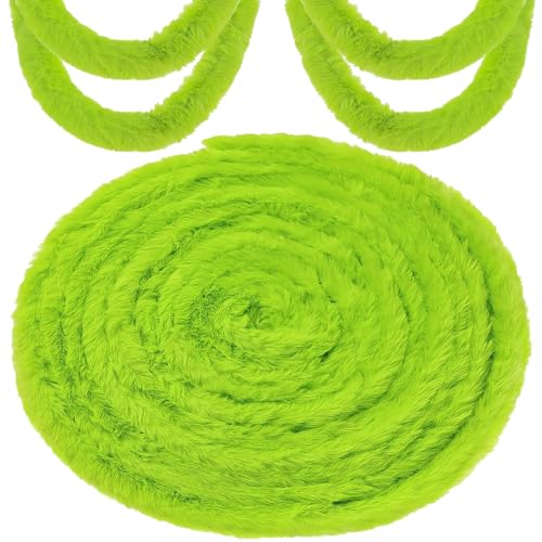 49.2FT Christmas Faux Fur Ribbon Lime Green Furry Trim Fur Garland Xmas Tree Winding Stripe for Wreath Bows Holiday Craft Embellishment, 2.76 inch