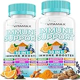10-in-1 Immune Support with Elderberry, D3, Selenium, Quercetin, Zinc, Vitamin C, Ginger, Turmeric Curcumin, B6, Echinacea – Immune Defense – Made in USA (60 Count (Pack of 2))