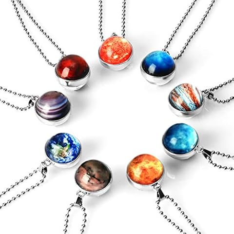 NDJEWELRY Solar System Necklace Nebula Galaxy Planet Pendant Double Side Glass Crystal Ball Universe Necklace Handmade Jewelry Set 9 Pack Cover