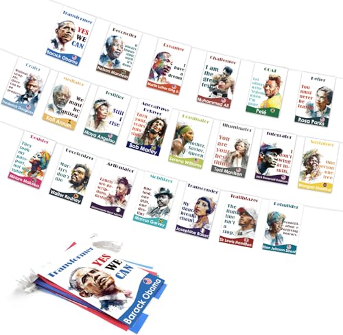 1step2dream ​​Black History Month Decor Flag - 21-Piece String Banner for Celebration, 14x21cm Each, 6.4m Long, African American Heritage