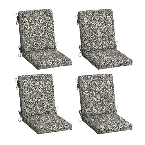 Image of Arden 4-Pack Outdoor Patio Dining Chair Cushion, 20 x 44, Rain-Proof Seat Pad, Fade-Resistant Outdoor Cushion Black Aurora Damask