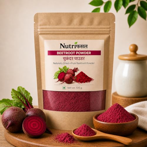 NutriFasal Organic Beetroot Powder (100g) for Eating, Cooking, Drinking & Face Pack | Pure Chukandar (Beet Root) for Smoothies, Juices & Glowing Skin | Natural Food Colour for Rotis, Cakes, Idli & Curd