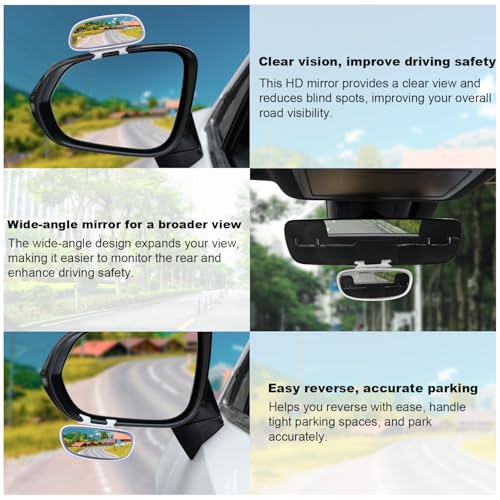 image for LivTee Clip on Blind Spot Mirror, HD Glass Frameless Convex Rear View 