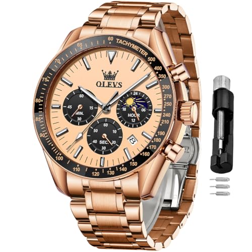 Image of OLEVS Mens Watches Luxury Diamond Calendar Stainless Steel Male Watches Business Dress Waterproof Luminous Fashion Watch for Men