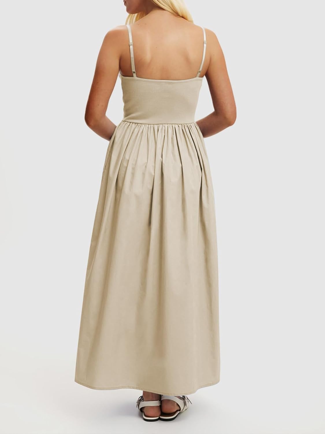 Women’s Sleeveless V-Neck Maxi Dress with Pockets – Slim Fit Casual Summer Spaghetti Strap Dress for Vacation - Image 5