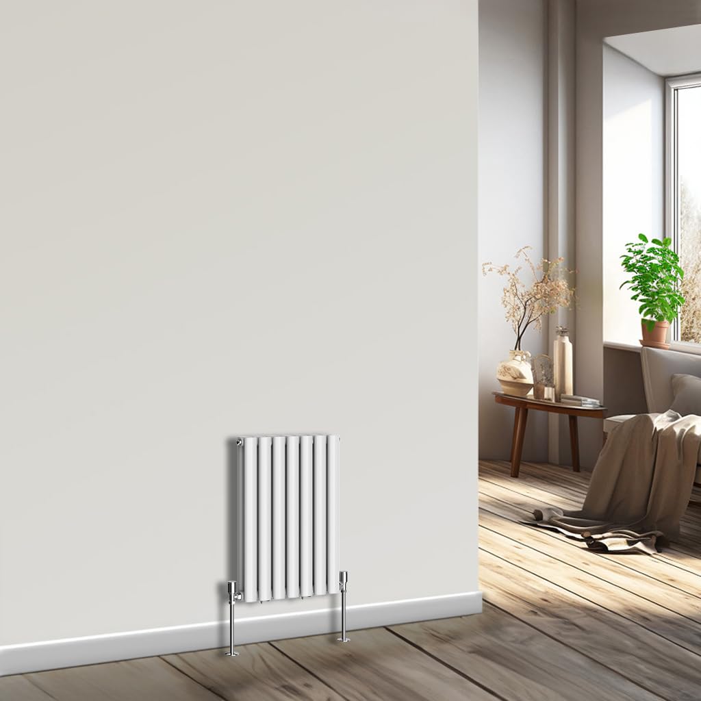 NRG Horizontal Oval Column Radiator 600x413mm Double Panel Designer Bathroom Central Heating White