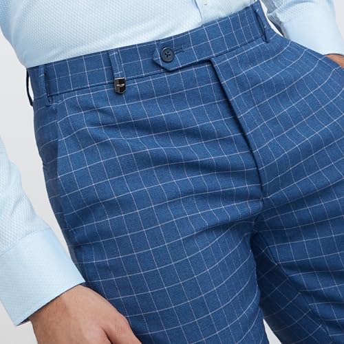 Image of Park Avenue Men's Poly Rayon Blend Checks Pattern Neo Fit Flat Front Formal Trouser