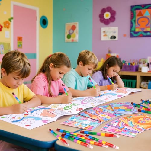 BenLouis 12 Groovy Coloring Books with 12 Stacking Crayons for Kids — view 6