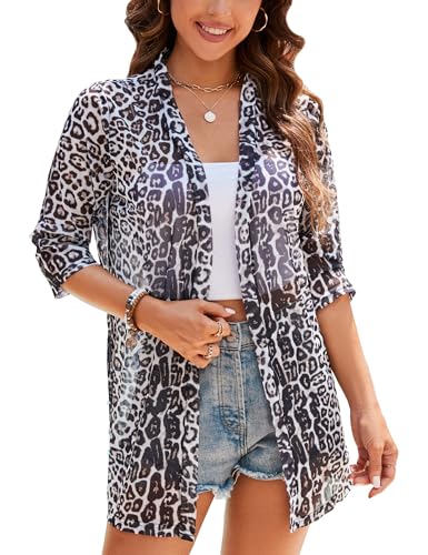 Image of iClosam Women Casual 3 /4 Sleeve Sheer Open Front Cardigan Sweater Kimono