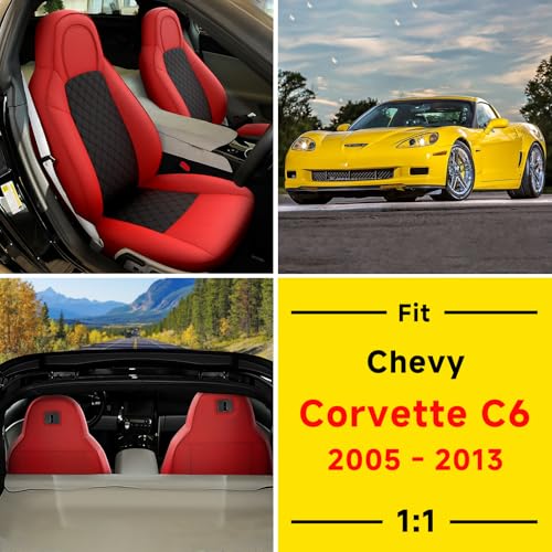 Image of GIANT PANDA Front Car Seat Covers Customized Fit 2005-2013 Chevy Chevrolet Corvette C6 Standard Seats, Leather, Black&Red