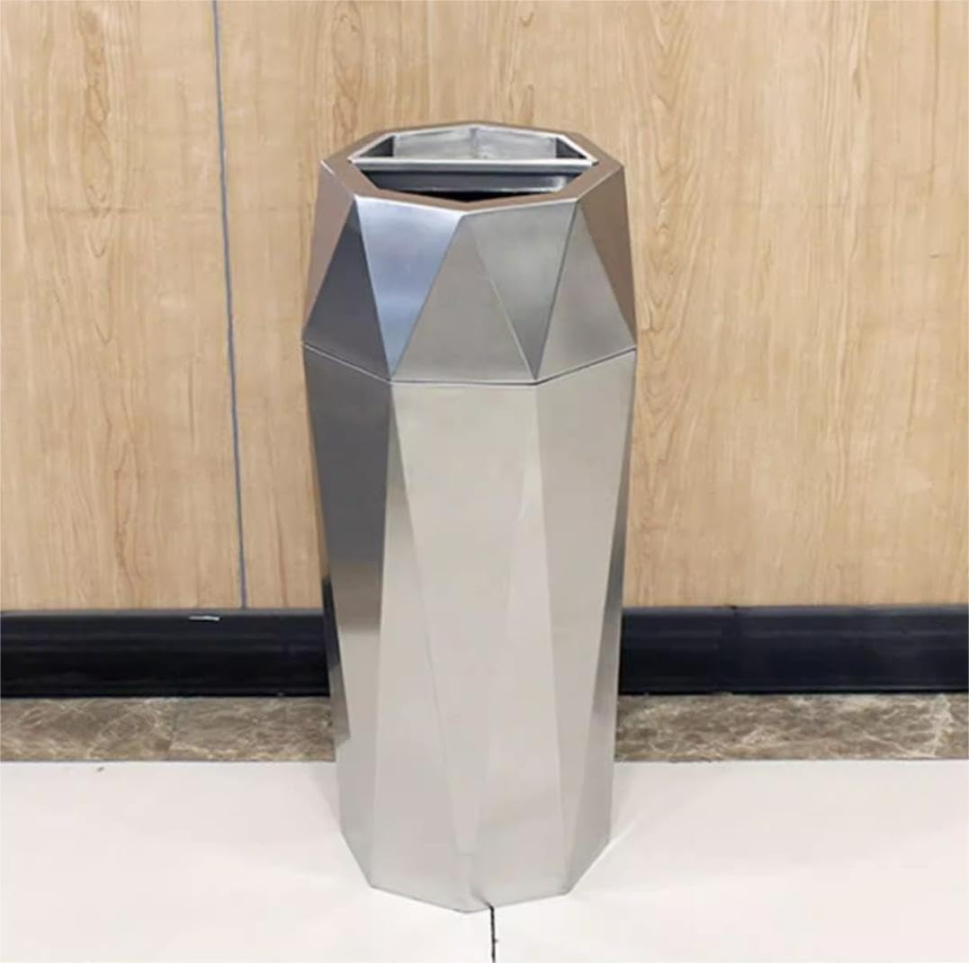 6.6 gallon stainless steel trash can, commercial garbage can open top trash bin freestanding waste container indoor large rubbish can silver for home office mall hotel supermarket