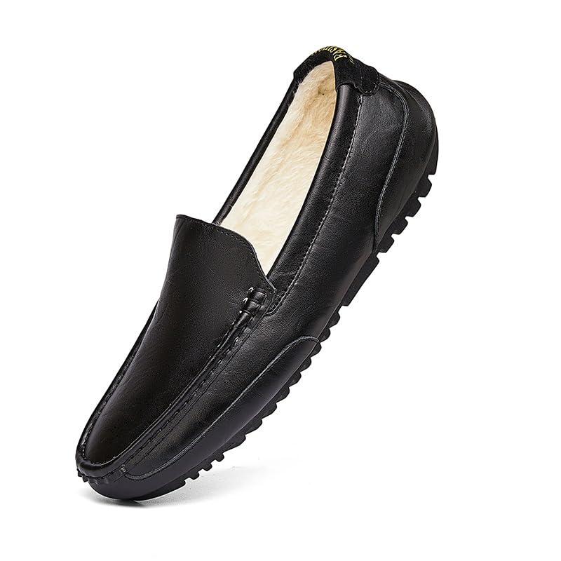 Mens Loafers Round Toe Leather Solid Color Lined Loafer Shoes Anti-Slip Flat Heel Flexible Prom Slip-ons2