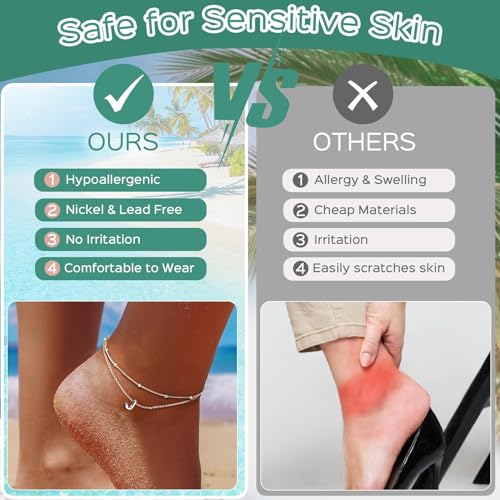 Image of ChicSilver Ankle Bracelets for Women Waterproof, 925 Sterling Silver Initial Anklets for Women, Adjustable Dainty Layered Anklet Beach Jewelry for Women Mom Wife Friend