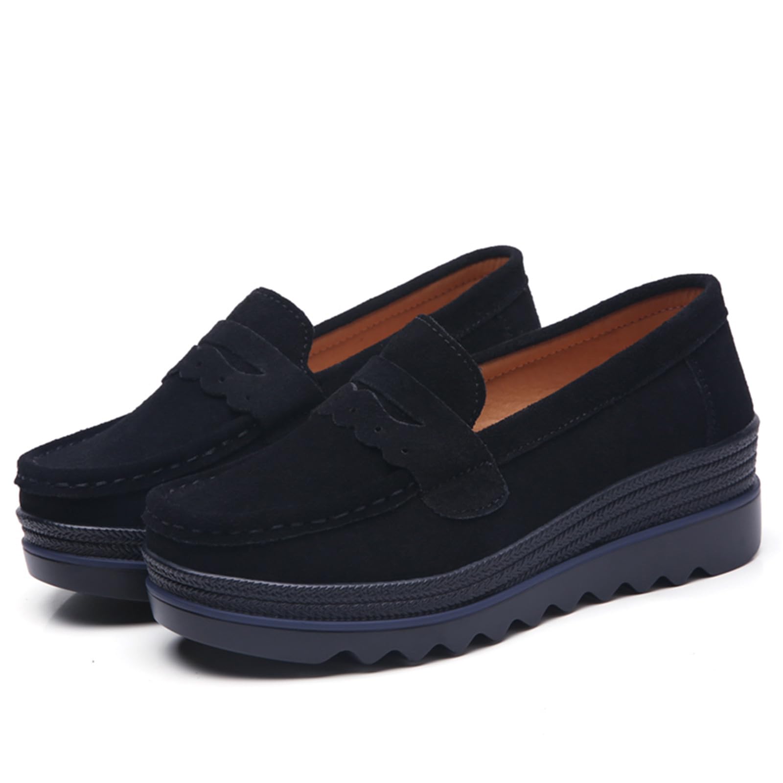 Women's Slip-On Platform Loafers Comfort Suede Wedge Shoes Casual Thick Soft Business Work Penny Loafers-image-19