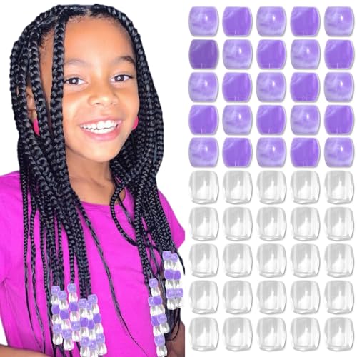 VENOFEN 50PCS Purple Hair Beads for Braids Loc Jewelry Clear Bead Dreadlock Accessories Cute Acrylic Hair Decoration for Girls and Women