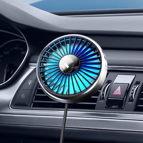 DICMKY Usb Car Ven Fan with Color Light 360Rotatable Mini Portable Clip on Fans That Blow Cold Air Car Ac Air Vent Booster Fan Small Cooler Cooling Fan for Vehicle Van Truck Suv Rv Utv Cab