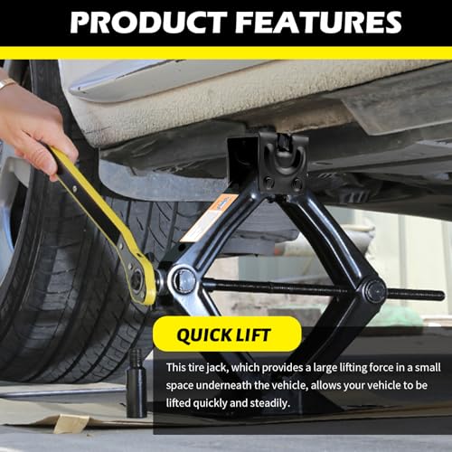 Image of Scissor Jack for Car with Ratchet Wrench,1.5T (3307lbs) Capacity Scissor Car Jack Kit for Lifting Light Vehicles,Heavy Duty Vehicle Accessories Tire Jacks Lifting Range of 3.94-13.19 inch