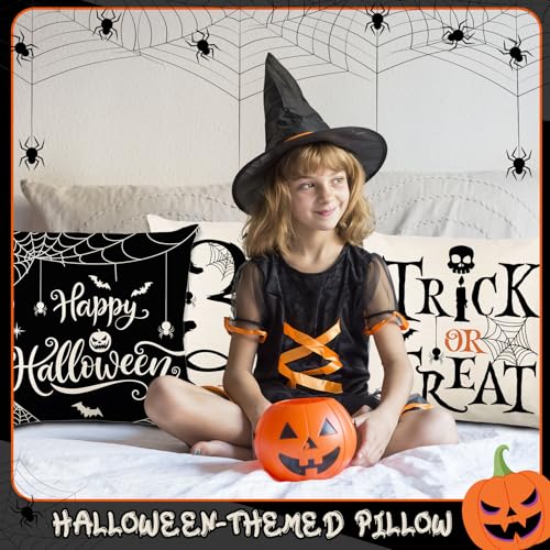 Halloween Pillow Covers 18x18 Inch, Set of 4 Ghost Black Cat Pumpkin Decor - image 4
