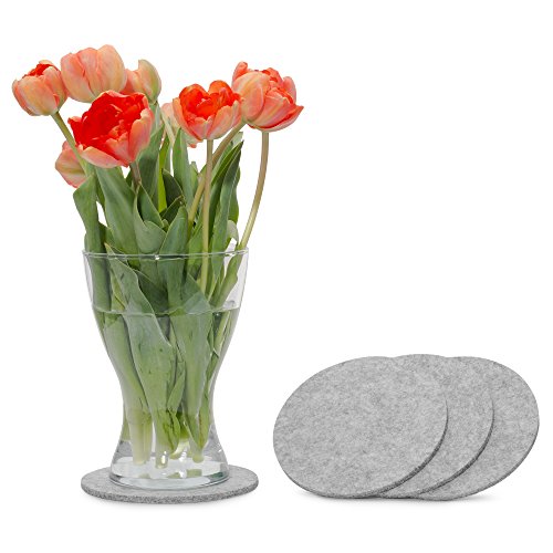 FILU Posavasos de fieltro redondo, 15 cm, 4 unidades (color a elegir), color gris claro – Posavasos de fieltro para mesa y bar como posavasos para vasos y vasos
