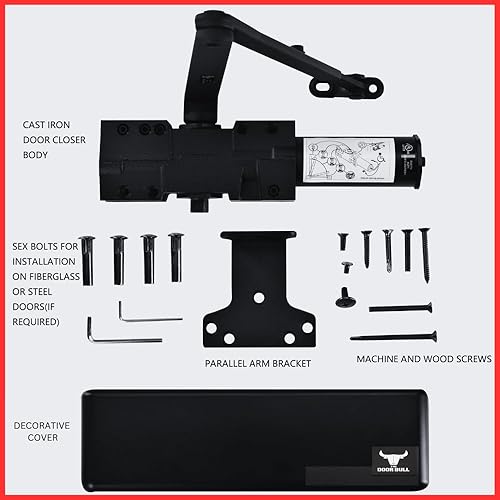 Miniatura 46 de Cierrapuertas de grado comercial/residencial – Cierre automático hidráulico de 3 resortes de aluminio resistente – Velocidad ajustable, montaje