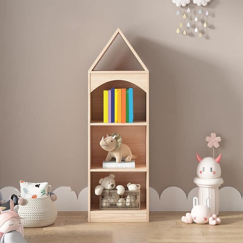 Home Kids Storage, Kids Dollhouse Bookshelf and Toy Organizer Solid Wood Floor Standing Bookcase for Nursery Playing Room Homeschool, Natural Wood Color- 47" L x 12" W x 52" H