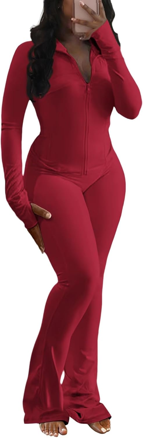 Adogirl Women 2 Piece Outfits Tracksuit Set Long Sleeve Full Zipper Crop Jacket and Flare Pants Workout Set With Pockets