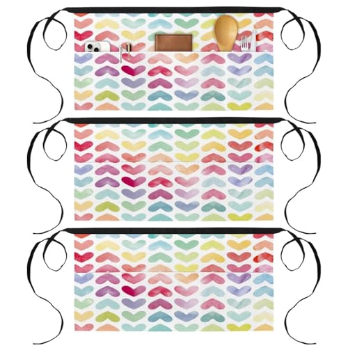 Tablier court de chef multicolore avec poches pour restaurant et travail x3