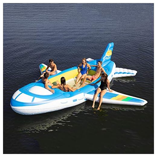 M Mark Inflatable Tropical Tahiti Floating Island 7-People Built-in Inflatable Bench seat and Cooler Cup Holders - Airplane