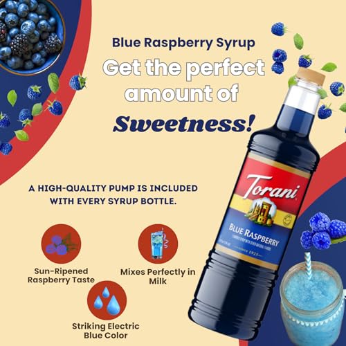 Image of Torani Blue Raspberry Syrup 1L with Pump - Snow Cones & Cocktails