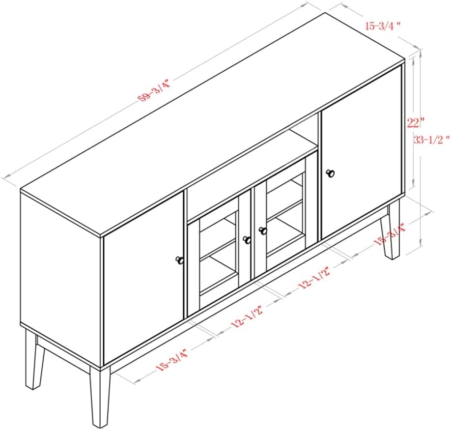 60 Inch Modern Solid Wood Sideboard Buffet Storage High Console Table with 4 Doors Living Room Espresso (Color : A, Size : As Shown) (A As Shown)