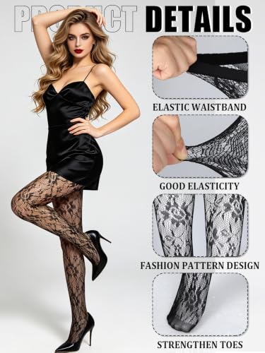 Image of 4 Pairs Tights Fishnet Stockings Floral Pantyhose Stockings Leggings Lace Tights for Women Girls Halloween