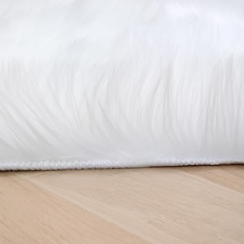 Miniatura 58 de Alfombra de piel sintética esponjosa de piel de oveja blanca, 4 x 6 pies, ultra suave, para dormitorio, mesita de noche, sala de estar, guardería