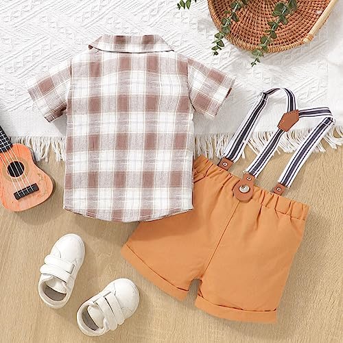 Moletom infantil infantil infantil com estampa xadrez de manga curta e estampa xadrez, Marrom, 12-18