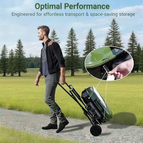 Brand-Man Portable Gas Grill, 2-in-1 Propane Camping Grill & Griddle Porcelain-Enameled with Folding Stand-Up Cart, 18,000 BTU 2-Burner Outdoor BBQ for Family Camping, Tailgating and Patio, Green - Image 7