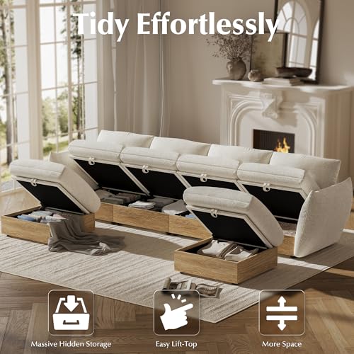 Image of 134 inch U Shaped Cloud Couch Sectional Modular Sofa with Storage, Modular Deep Seat Couch Oversized Sofa with Ottoman, Armrest Pillow, Easy Assembly for Living Room, Apartment, Office, Ivory