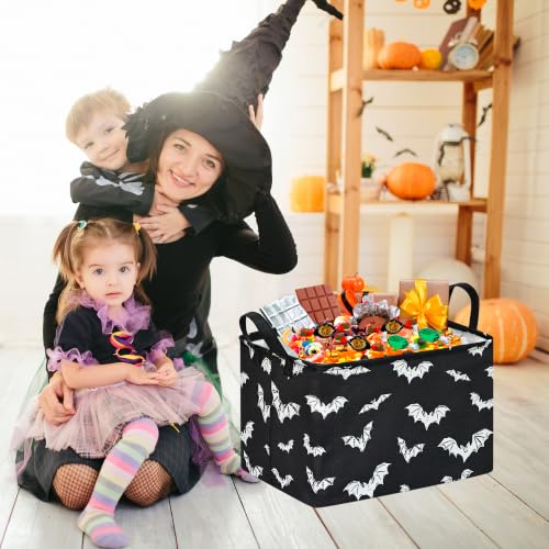Image of Halloween Bat Storage Basket for Kids Room, Foldable Toy Organizer Bin | Halloween Bat Storage Basket with Waterproof Lining, Leather Handles and Foldable Design for Kids' Rooms and Party Gifts