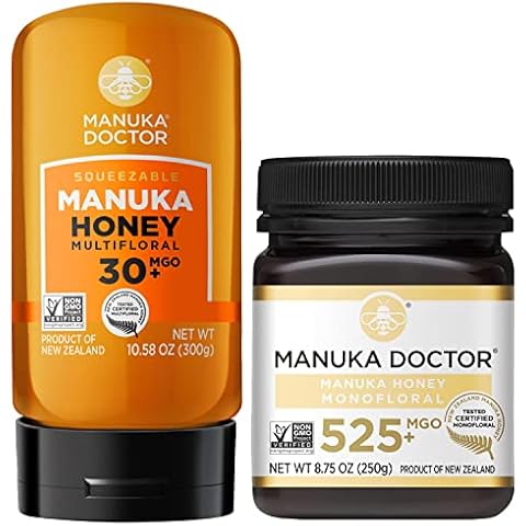 MANUKA DOCTOR - MGO 30+ Multifloral SQUEEZY and MGO 525+ Monofloral Manuka Honey Value Bundle, 100% Pure New Zealand Honey. Certified. Guaranteed. RAW. Non-GMO Cover
