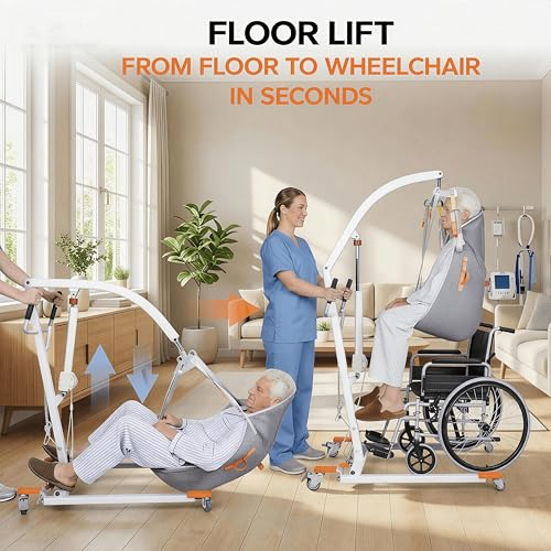 Image of Electric Patient Lift with Sling, Plug-in Powered, White | 350LBS Capacity, Full /Partial Paralysis Mobility Aid, Body Transfer Hoist for Home Care, Hospital