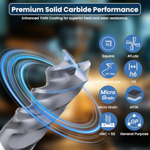 Image of Carbide Square End Mill - 4 Flute - 5 /16 inch-4T (5 Piece, 5 /16 inch) - for Milling Alloy Steels, Hardened Steel, Metal & More - Mill Bits Sets for DIYers & Professionals by LU&MN