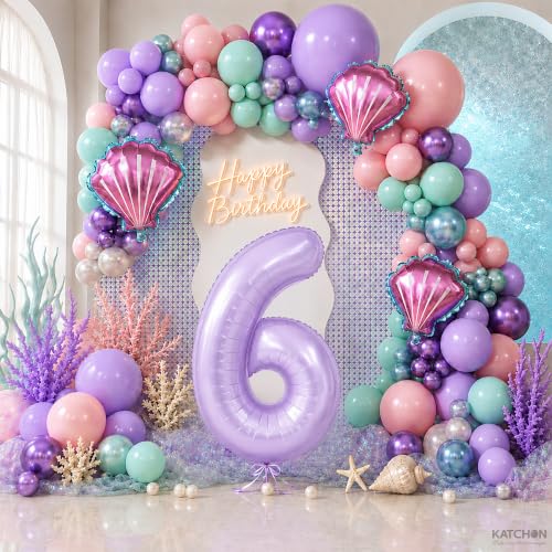 Image of Katchon, 40 Inch Light Purple Number 6 Balloon For 6th Birthday Decorations