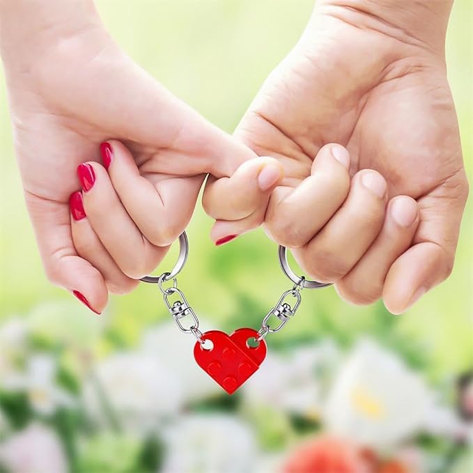 Image of Couples Matching Stuff Gifts Valentine's Day Gift for Girlfriend Wife Boyfriend Husband - Red Heart Keychain Couple Gift - Romantic Love Key Ring for Her Him - Glitter Cherry Bag Charm