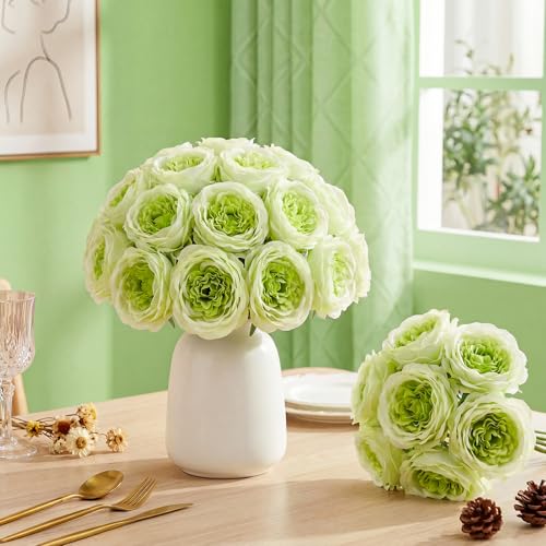 Suncalla 36 Pack Artificial Austin Rose Peonies 4.7 Inch Fake Flowers Silk Flowers Faux Peony with Stems and Leaves for Mother Day Party Wedding Centerpiece Home Table Decor(Green) by Suncalla - Used condition - Image 4