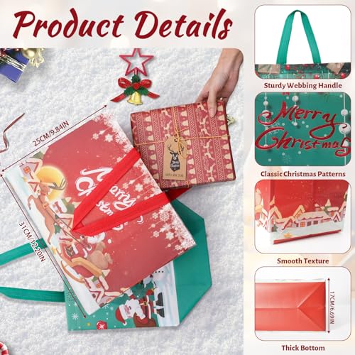 Mokani 12PCS Christmas Bags with Tissue Paper, Multipack Non-Woven Xmas Gift Bags, Reusable Waterproof Tote Bag with Handles for Presents, Ideal for Gift Wrap, Parties Decoration - Image 4